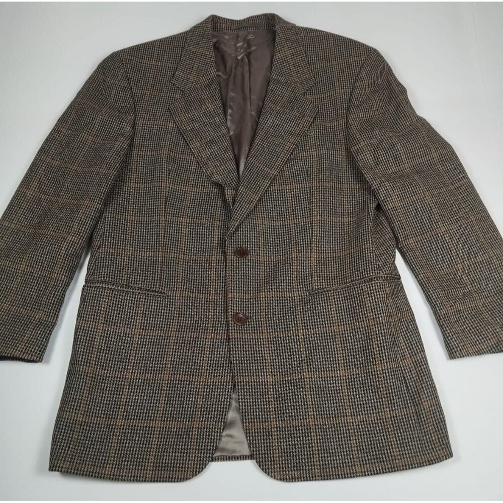 Hugo Boss Harry Rosen Men L Brown Check Cashmere Wool Blazer Sport Coat Vintage
